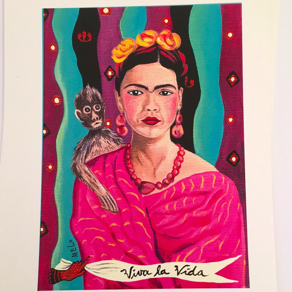 print Frida Kahlo monkey portrait by cris melo